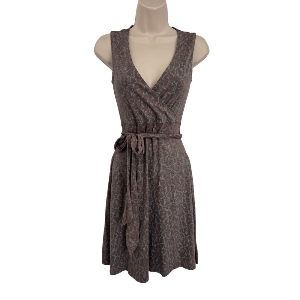 Toad & Co Dress Womens XS Brown Blue Organic Cotton Belt Pockets